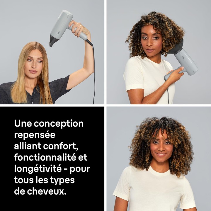 Sèche-cheveux Braun 2200W - Technologie ionique IONTEC - 3 accessoires - Gris satiné