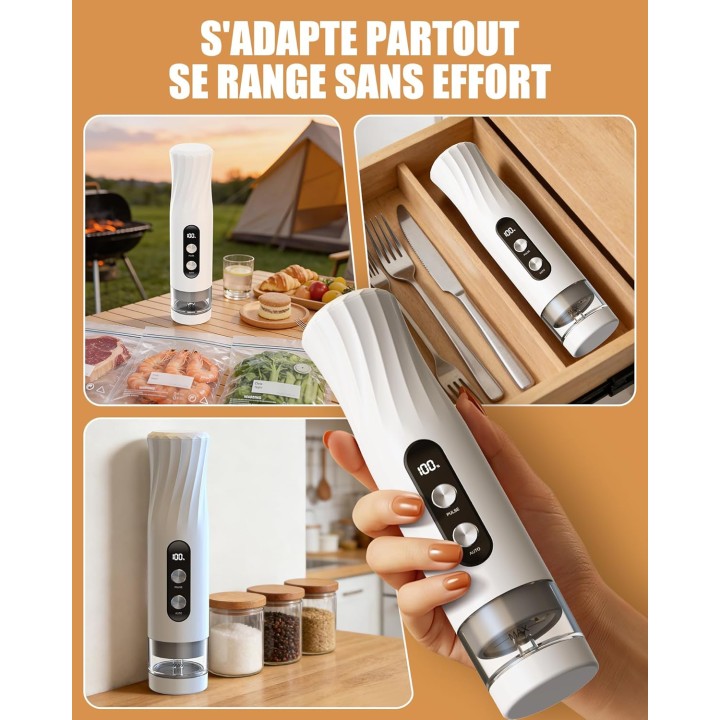 Machine sous vide alimentaire portable Babacom 60kPa rechargeable compacte - Blanc