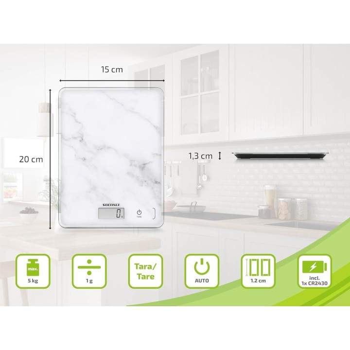 Balance de cuisine électronique compacte Soehnle Page 300 Marble - précision 1 g 5 kg