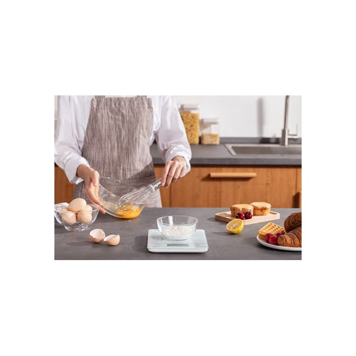 Balance de cuisine électronique 5 kg/1 g - Verre trempé - Recharge USB - LCD blanc