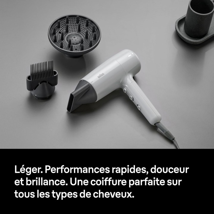 Sèche-cheveux Braun 2200W - Technologie ionique IONTEC - 3 accessoires - Gris satiné