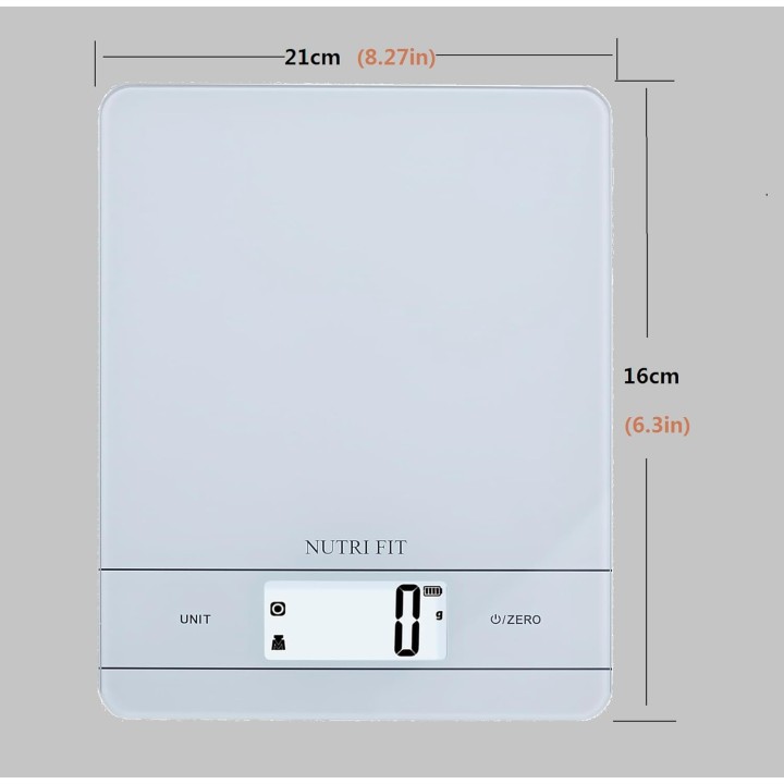 Balance de cuisine électronique 5 kg/1 g - Verre trempé - Recharge USB - LCD blanc