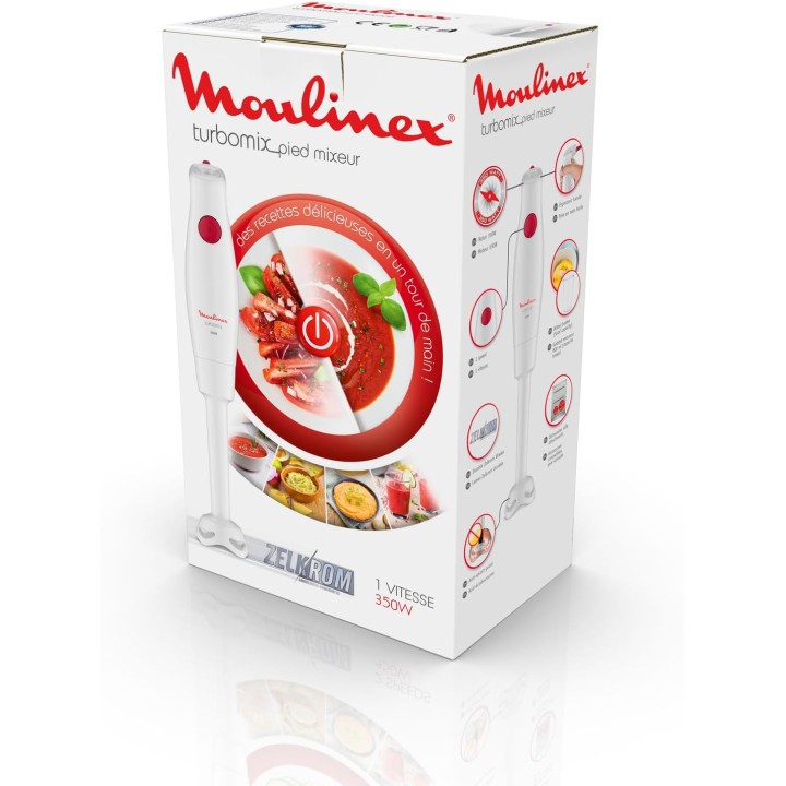 Mixeur plongeant Moulinex Turbomix 350W – Facile d'utilisation – Blanc