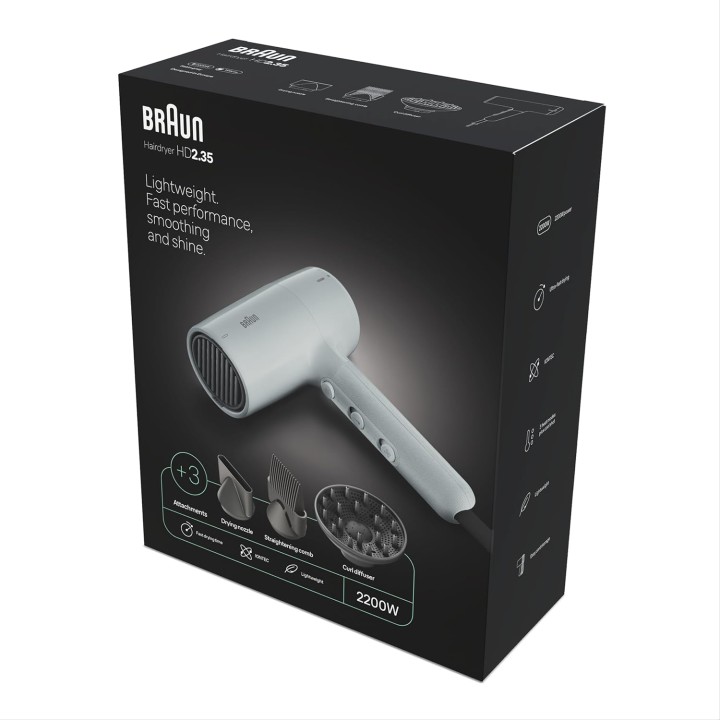 Sèche-cheveux Braun 2200W - Technologie ionique IONTEC - 3 accessoires - Gris satiné