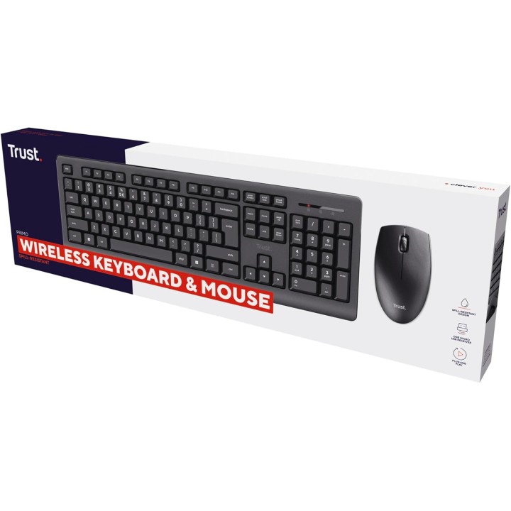 Pack clavier et souris sans fil Trust - AZERTY français, pavé numérique, résistant éclaboussures