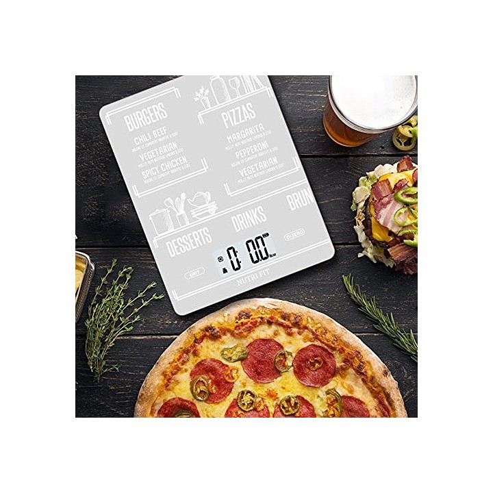 Balance de cuisine électronique 5 kg/1 g - Verre trempé - Recharge USB - LCD blanc