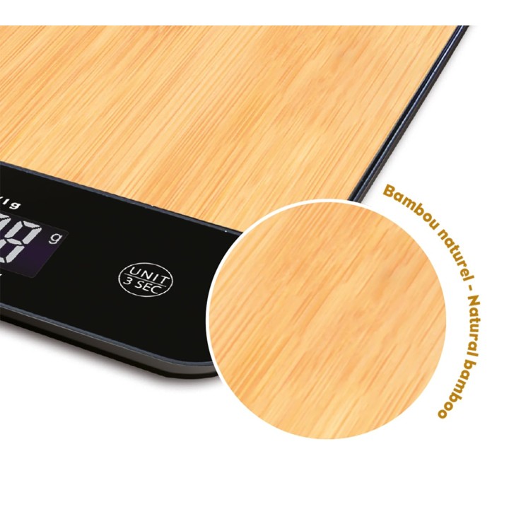 Balance de cuisine USB rechargeable extra plate 10 kg bambou - Little Balance 8712