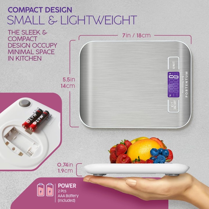 Balance de cuisine électronique extra-plate 5 kg - Précision 1 g - Inox