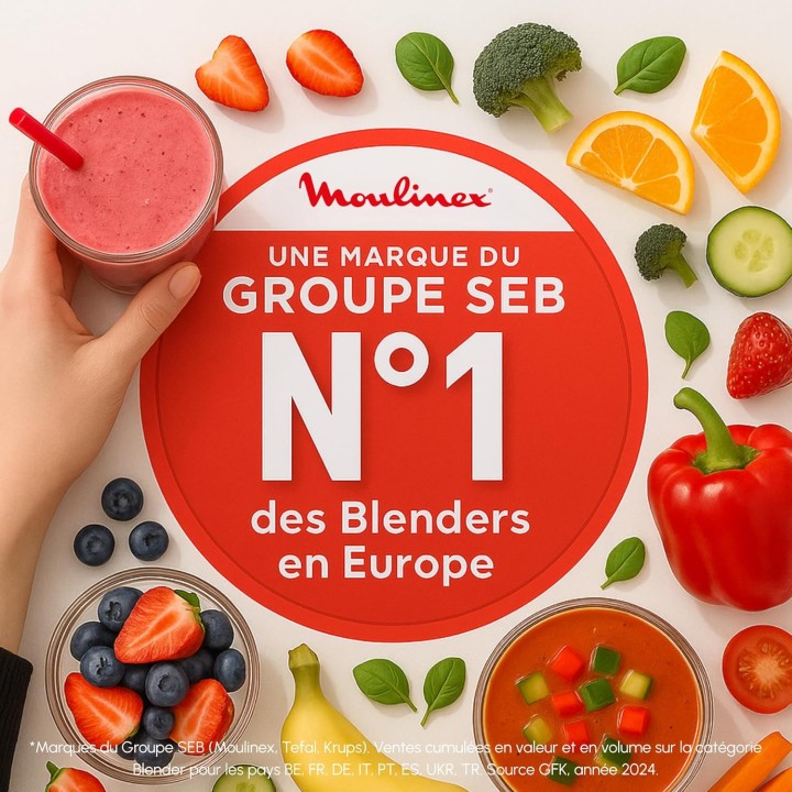 Blender Moulinex Blendforce 600W - 2L - Rouge - Smart Lock et glace pilée