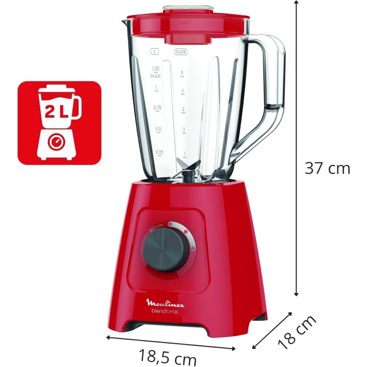 Blender Moulinex Blendforce 600W - 2L - Rouge - Smart Lock et glace pilée
