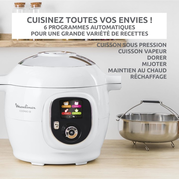 Multicuiseur intelligent Moulinex Cookeo - 80 recettes - 6L - Blanc - Écran intuitif
