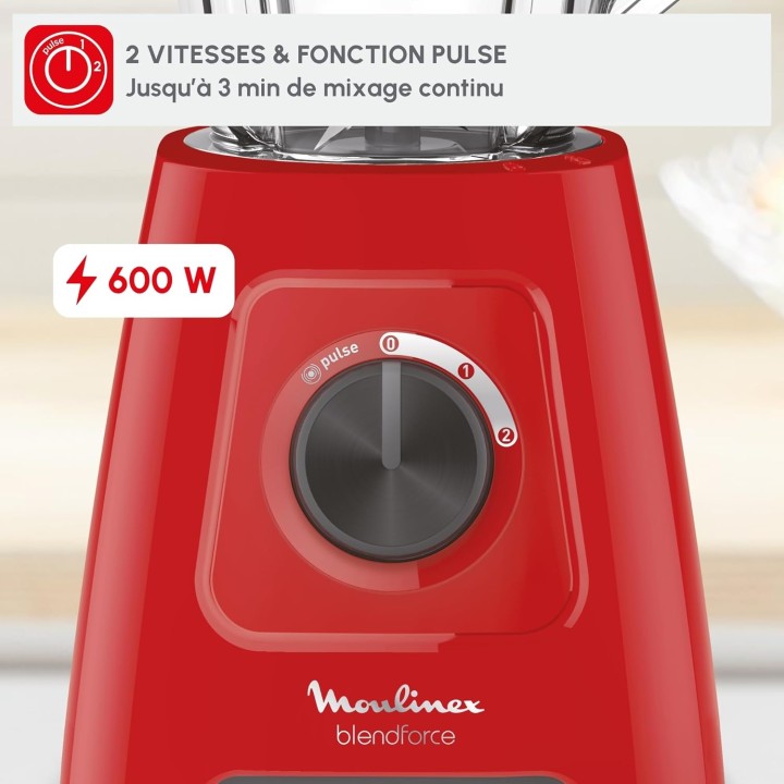 Blender Moulinex Blendforce 600W - 2L - Rouge - Smart Lock et glace pilée