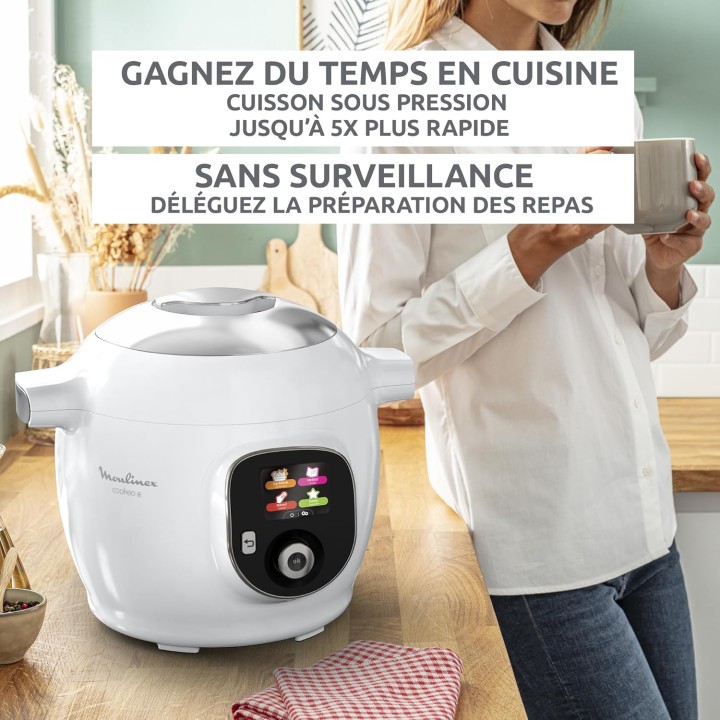 Multicuiseur intelligent Moulinex Cookeo - 80 recettes - 6L - Blanc - Écran intuitif