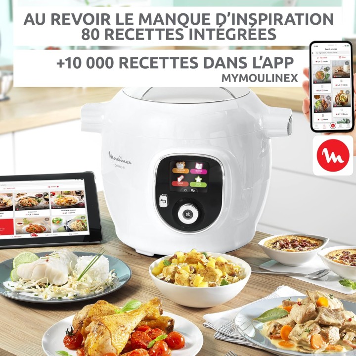 Multicuiseur intelligent Moulinex Cookeo - 80 recettes - 6L - Blanc - Écran intuitif