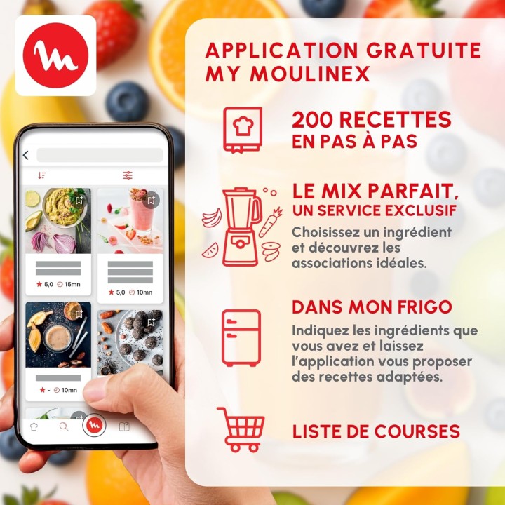 Blender Moulinex Blendforce 600W - 2L - Rouge - Smart Lock et glace pilée