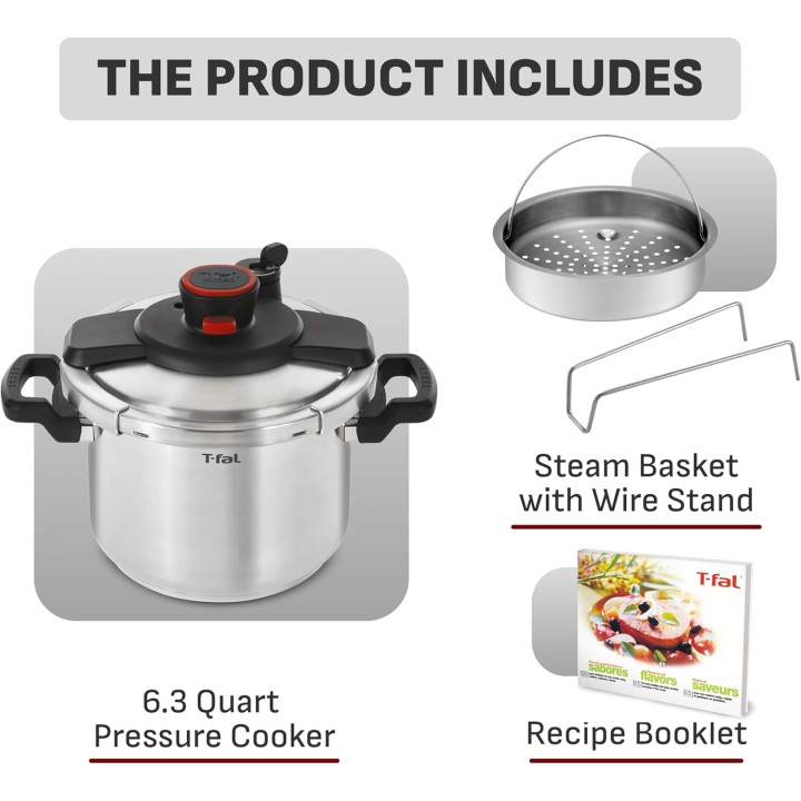 Autocuiseur inox ouverture facile 6,3L - Compatible induction - T-Fal Clipso