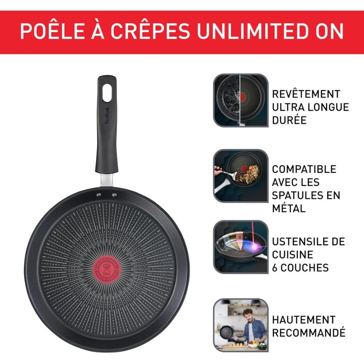 Crêpière Tefal Unlimited 28 cm - Revêtement antiadhésif induction Thermo-Signal