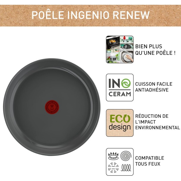 Poêle 24 cm céramique antiadhésive Ingenio Renew aluminium recyclé - Tefal
