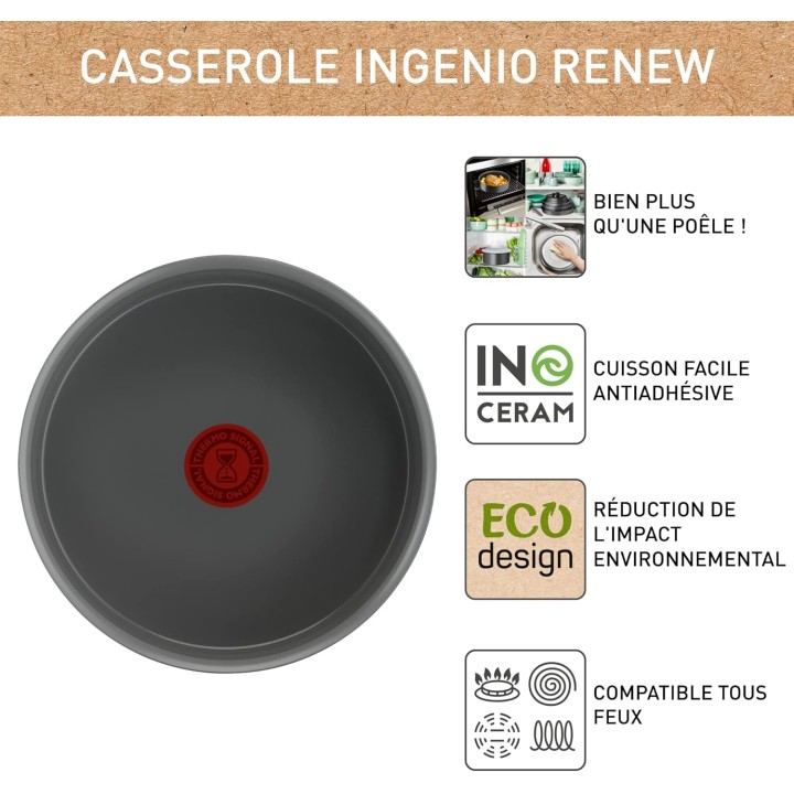 Casserole Tefal Ingenio Renew 16 cm - Céramique antiadhésive, induction, éco-conçue