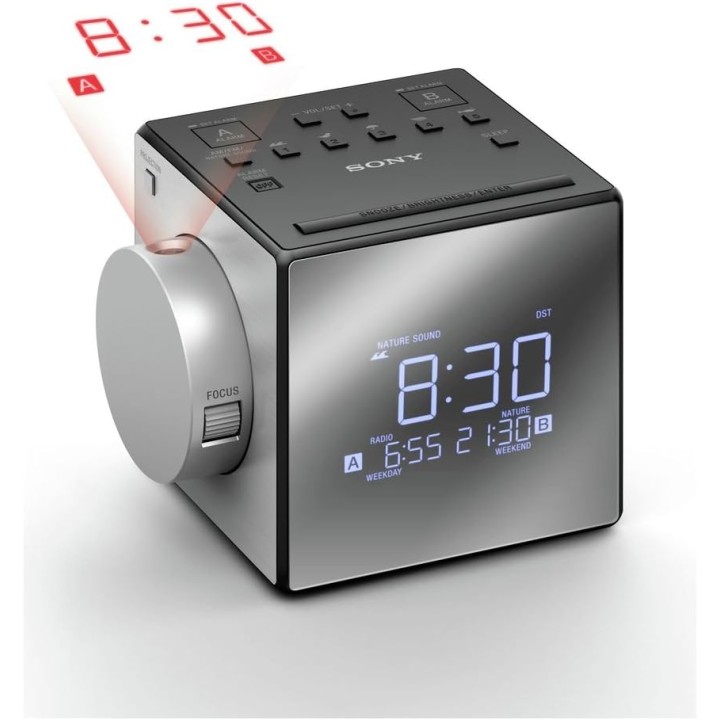 Radio-réveil Sony ICFC1PJ - Projection murale, port USB, design cube aluminium