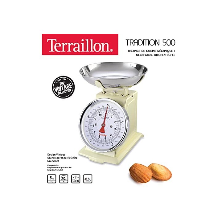 Balance de cuisine vintage Terraillon Tradition 500 - 5 kg tare manuelle bol 1L