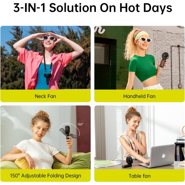 Ventilateur portable 3-en-1 JISULIFE - Écran LED, autonomie 19,5h, pliable, Noir