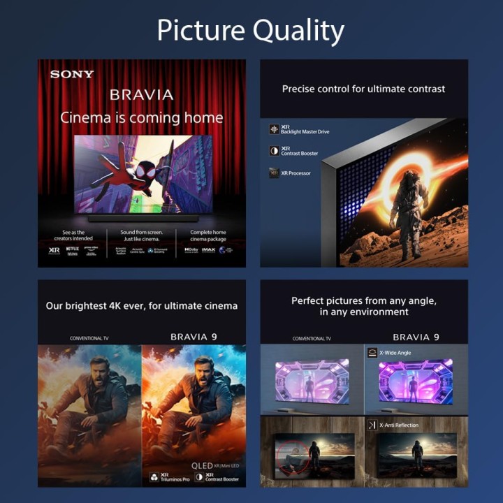 TV 4K 75 pouces QLED Mini LED Sony – Google TV, Dolby Vision, Gaming, 120Hz