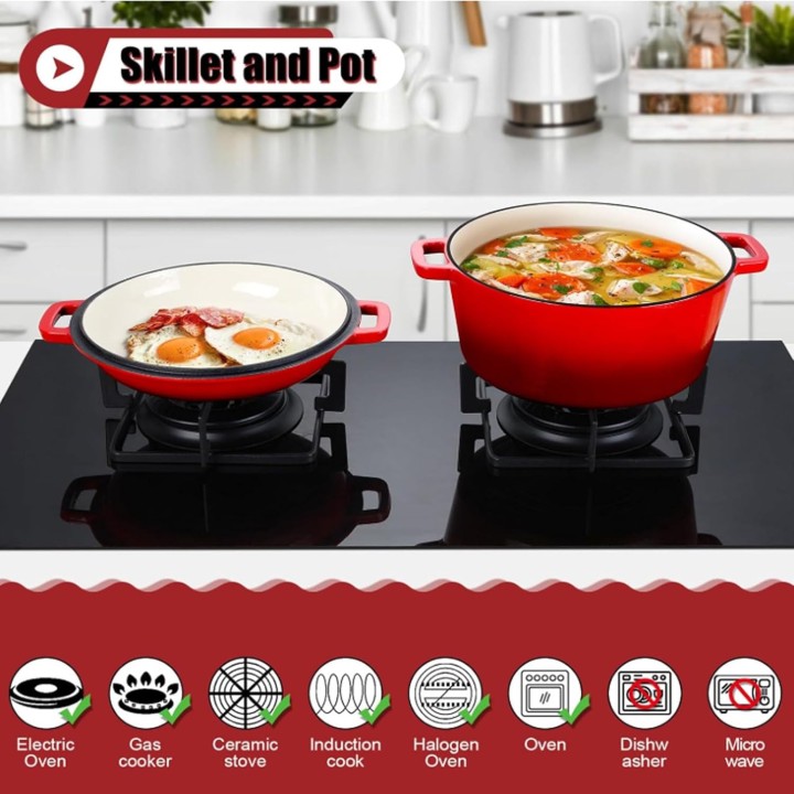Cocotte en fonte ronde 4L avec couvercle Zerodis - 26 cm - cuisson polyvalente