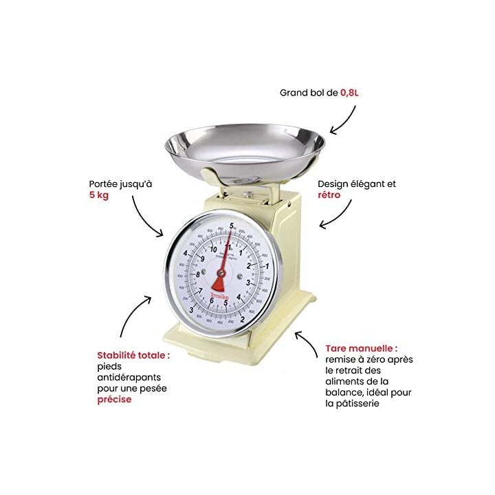 Balance de cuisine vintage Terraillon Tradition 500 - 5 kg tare manuelle bol 1L