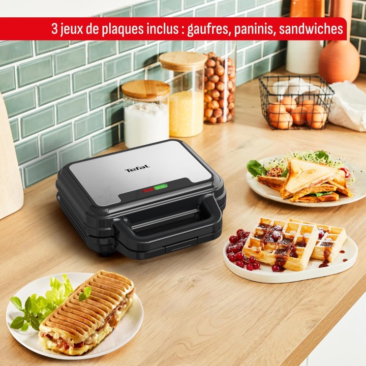 Appareil 3-en-1 gaufres, sandwichs, paninis - Compact plaques interchangeables Tefal