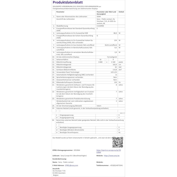 TV QLED Mini LED 65 pouces 4K HDR Sony - Smart TV, Gaming HDMI 2.1, Dolby Atmos