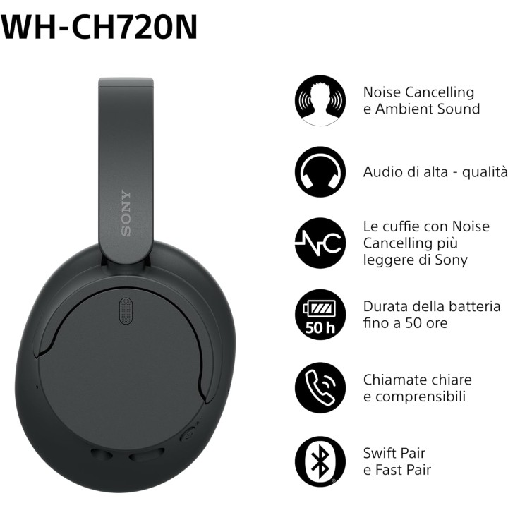 Casque sans fil Sony WH-CH720N - Réduction de bruit, autonomie 50h, confort - Noir