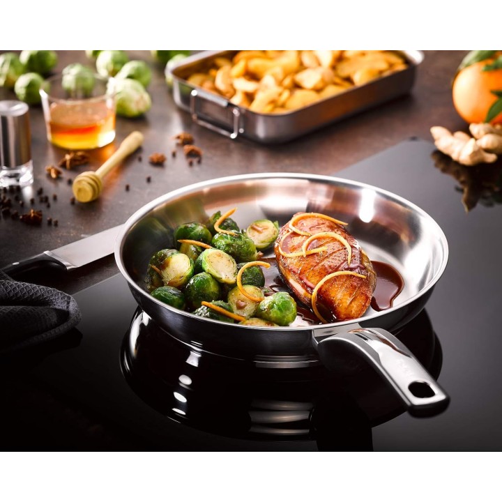Poêle inox 28 cm Tefal Emotion – Base épaisse, diffusion homogène, poignée robuste