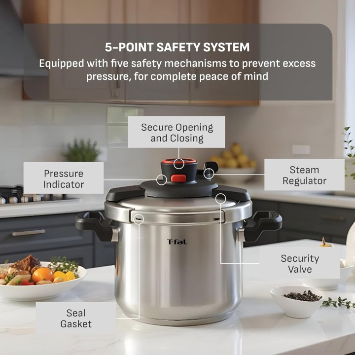 Autocuiseur inox ouverture facile 6,3L - Compatible induction - T-Fal Clipso