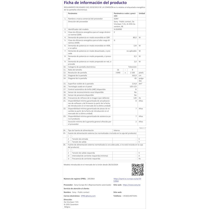 TV QLED Mini LED 65 pouces 4K HDR Sony - Smart TV, Gaming HDMI 2.1, Dolby Atmos