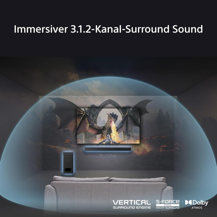 Barre de son Sony 3.1.2 Dolby Atmos avec subwoofer sans fil et AI Voice Zoom 3 - 350W