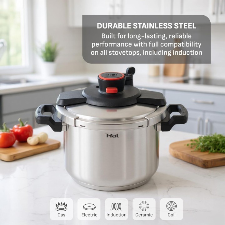 Autocuiseur inox ouverture facile 6,3L - Compatible induction - T-Fal Clipso