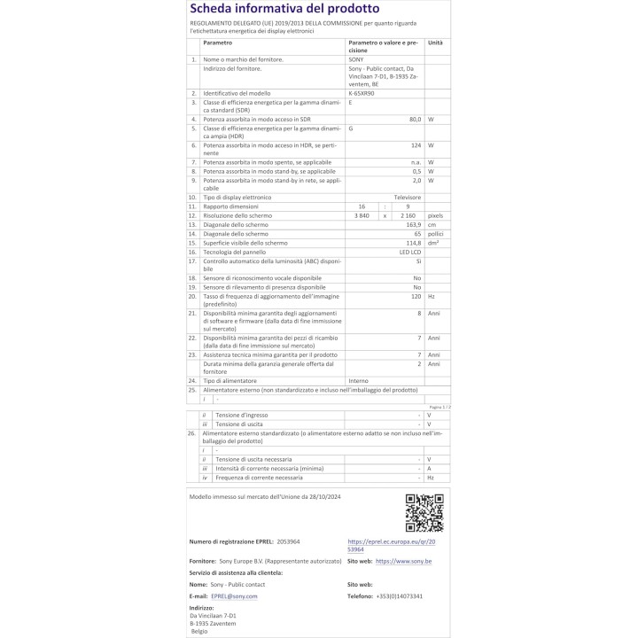 TV QLED Mini LED 65 pouces 4K HDR Sony - Smart TV, Gaming HDMI 2.1, Dolby Atmos