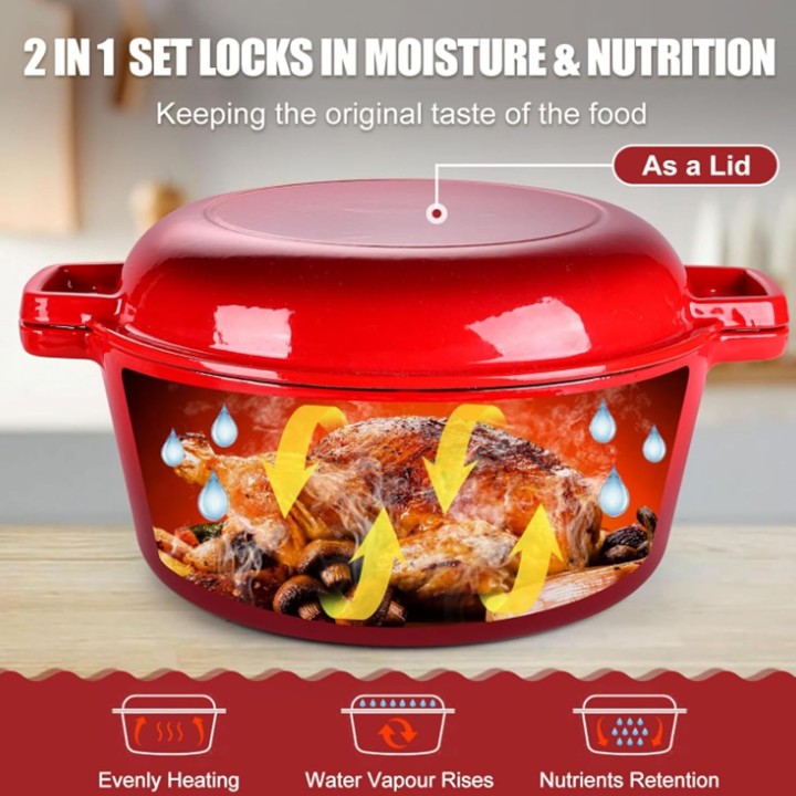 Cocotte en fonte ronde 4L avec couvercle Zerodis - 26 cm - cuisson polyvalente