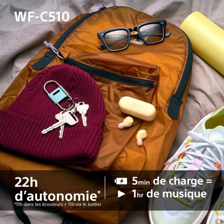 Écouteurs sans fil Sony WF-C510 - Bluetooth multipoint, légers, autonomie 22h - Bleu