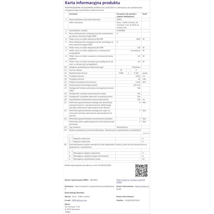 TV QLED Mini LED 65 pouces 4K HDR Sony - Smart TV, Gaming HDMI 2.1, Dolby Atmos