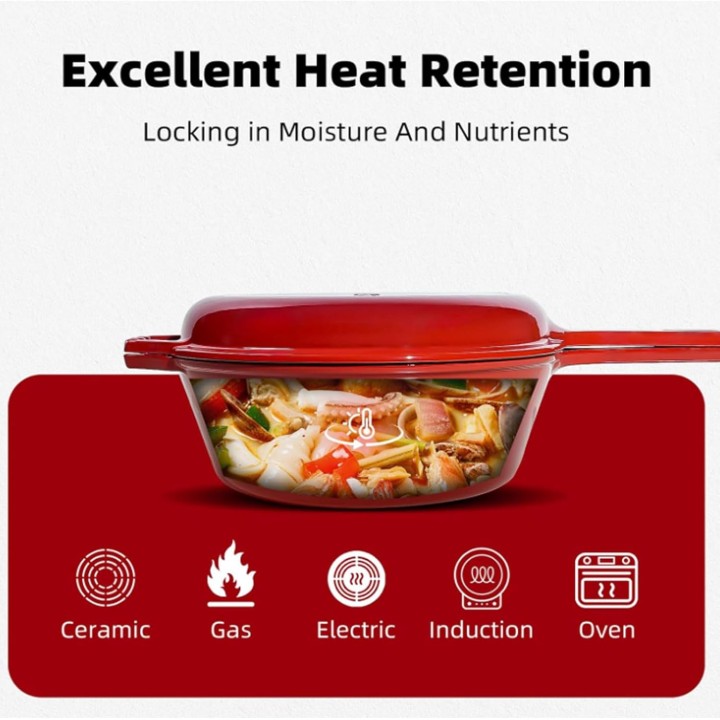 Cocotte en fonte ronde 4L avec couvercle Zerodis - 26 cm - cuisson polyvalente