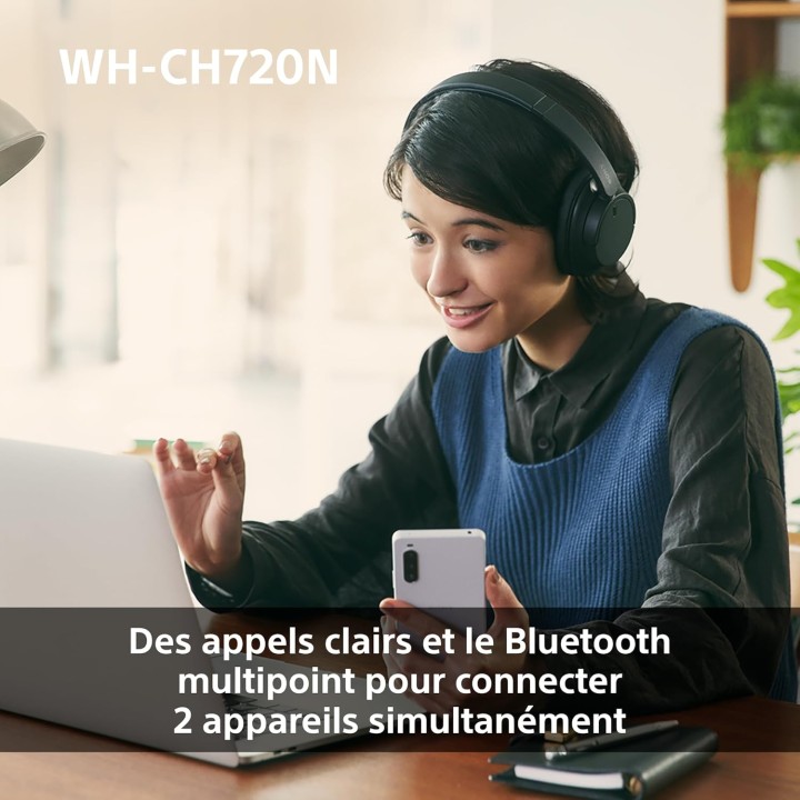Casque Bluetooth sans fil Sony WH-CH720N - Réduction de bruit - Micro - 35h autonomie