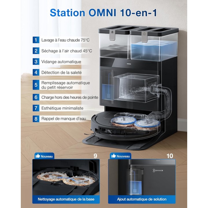 Robot aspirateur laveur ECOVACS T50 PRO OMNI Gen2 - 21 000 Pa - Station OMNI - Noir