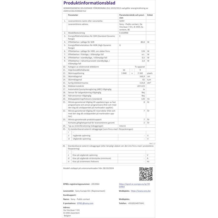 TV QLED Mini LED 65 pouces 4K HDR Sony - Smart TV, Gaming HDMI 2.1, Dolby Atmos