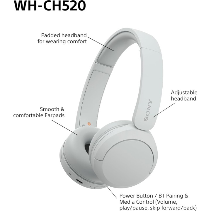 Casque audio sans fil Sony WH-CH520 - Bluetooth, autonomie 50h, confort supra-aural