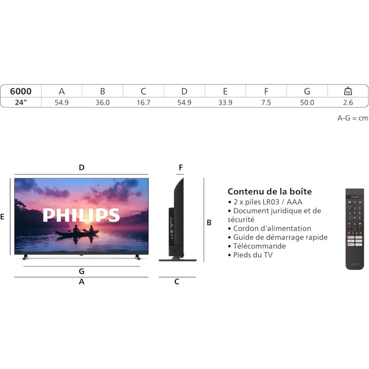 Smart TV LED 24 pouces Philips - Pixel Plus, Dolby Digital, Titan OS, Alexa/Google