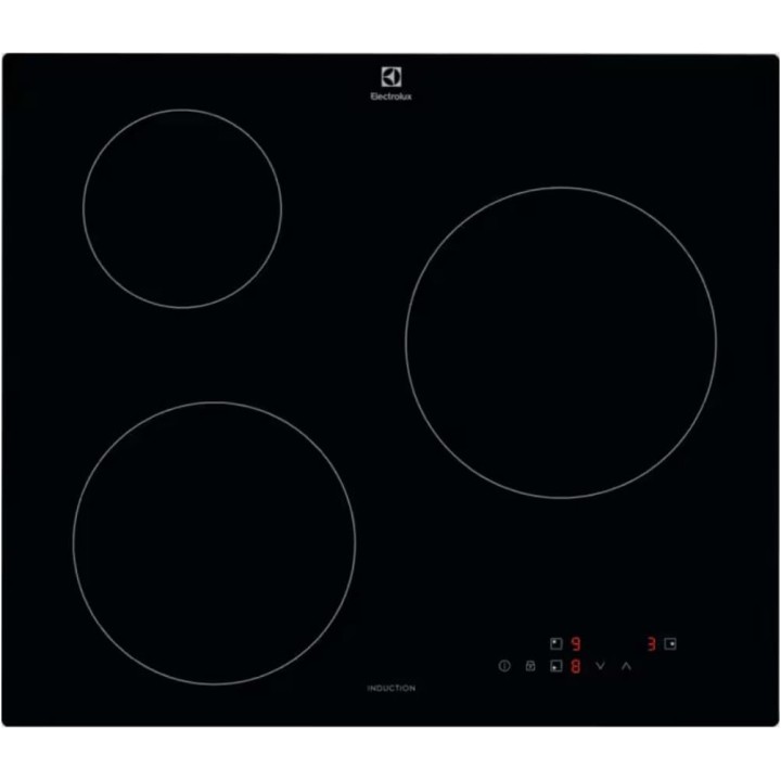 Table de cuisson induction 60 cm 3 foyers verre noir ELECTROLUX commandes tactiles