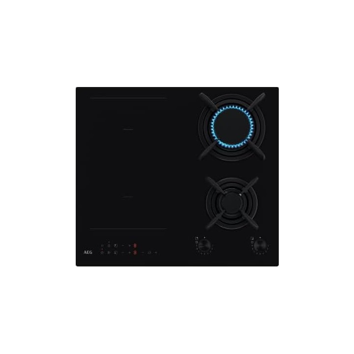 Table de cuisson mixte 2 gaz 2 induction AEG HDB64623NB noir verre trempé 60 cm