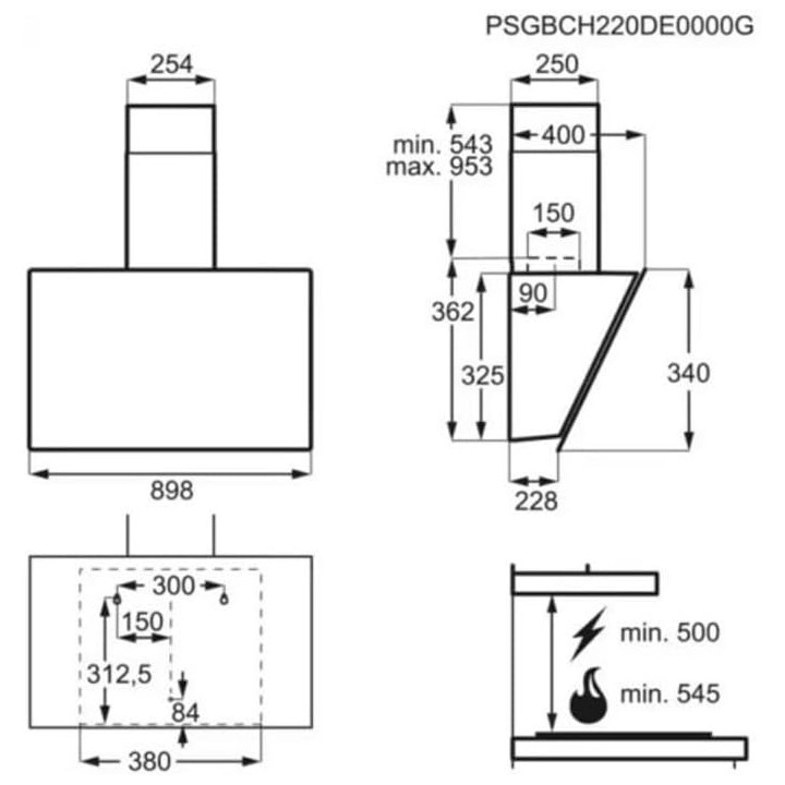 Hotte décorative inclinée 90 cm noir - Electrolux LFV439K - 615 m3/h
